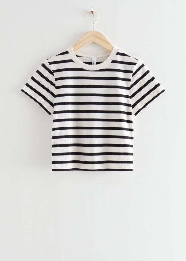 & Other Stories Cropped Crewneck T-shirt Black/white Stripes