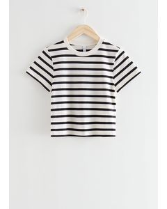 Cropped T-shirt Med Rund Hals Sorte/hvide Striber