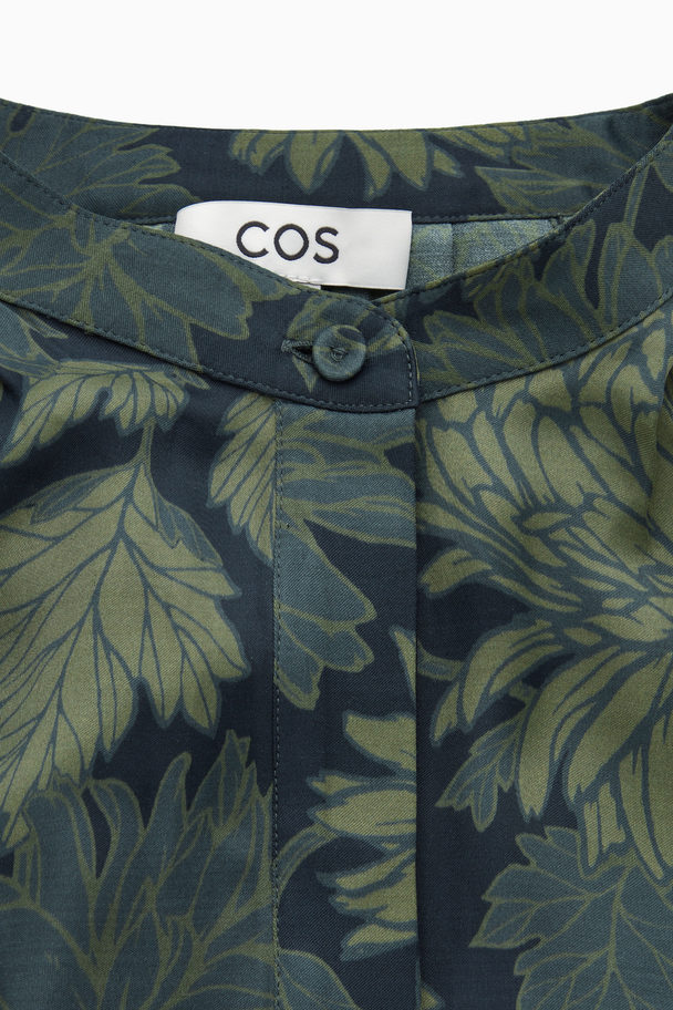 COS Floral-print Tie-neck Blouse Navy / Printed