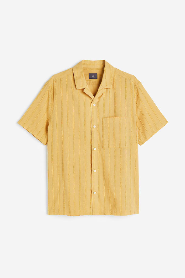 H&M Regular Fit Textured-weave Resort Shirt Yellow
