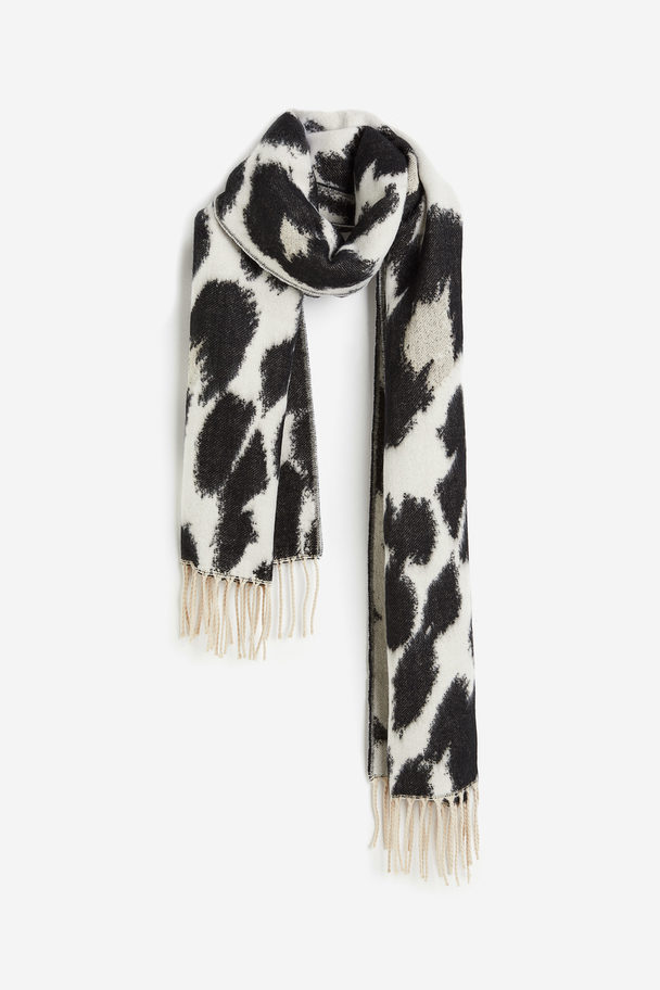 H&M Jacquard-weave Scarf Cream/leopard Print