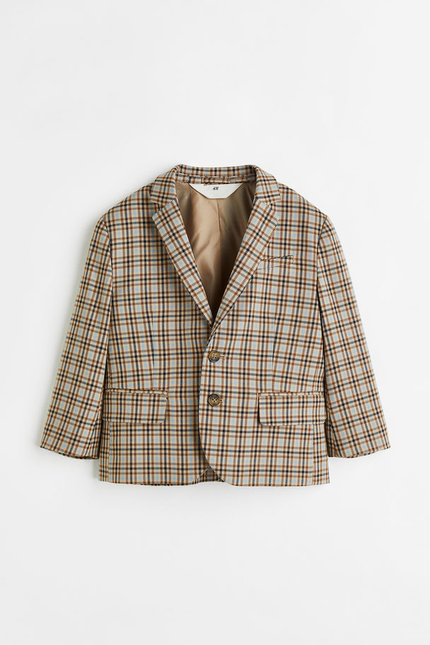 H&M Einreihiger Twill-Blazer Hellbeige/Kariert