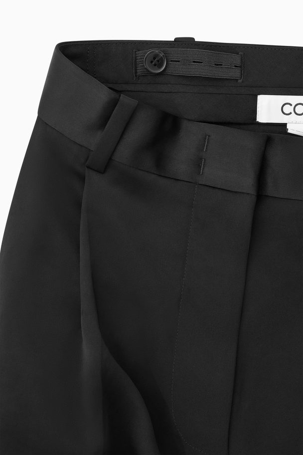 COS Wide-leg Pleated Satin Trousers Black