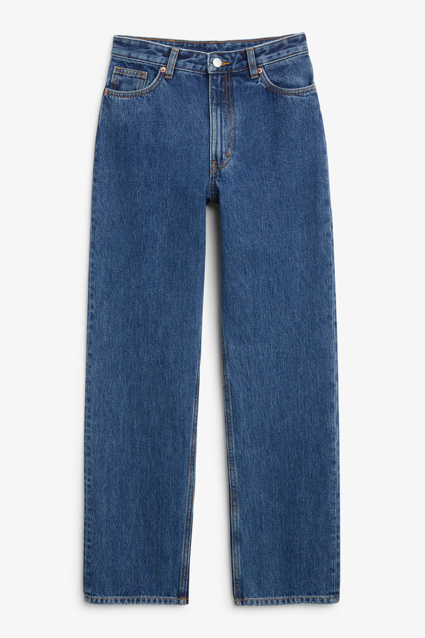 Monki Taiki High Waist Straight Leg Blue Jeans Medium Blue
