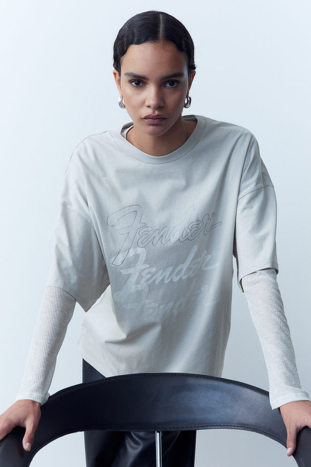 H&M Oversized Printed T-shirt Light Grey/fender