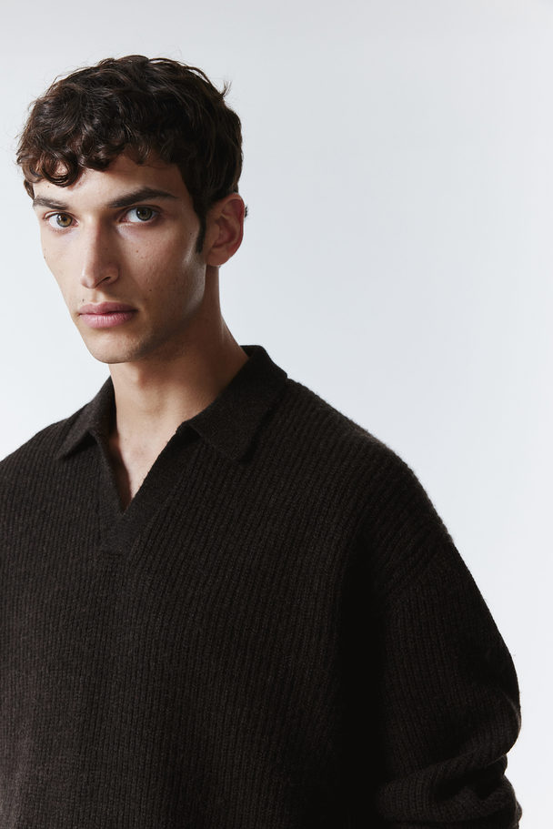 H&M Relaxed Fit Collared Wool Jumper Dark Brown