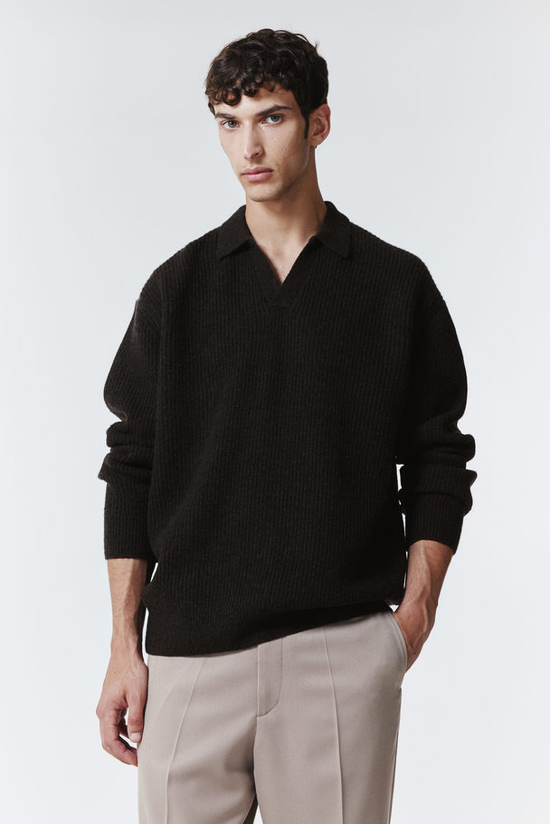 H&M Relaxed Fit Collared Wool Jumper Dark Brown