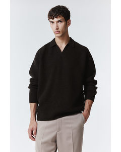 Relaxed Fit Collared Wool Jumper Dark Brown