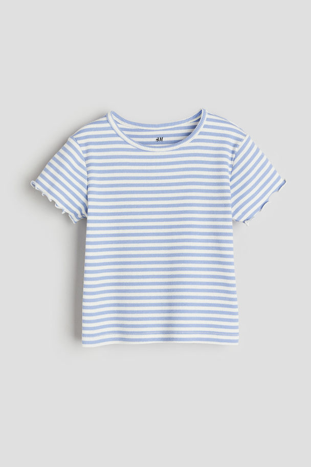 H&M Ribbed Jersey Top Light Blue/striped