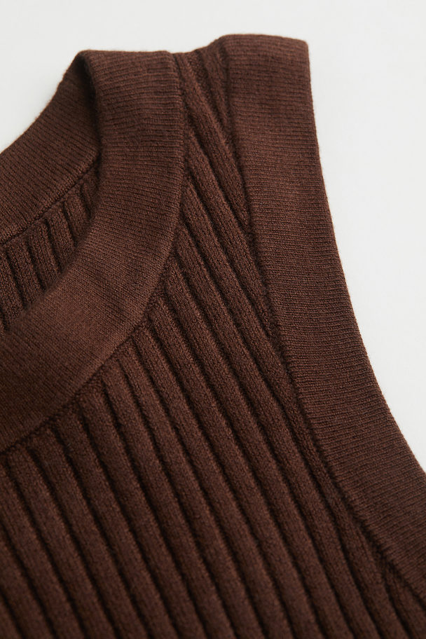 H&M Rib-knit Vest Top Dark Brown