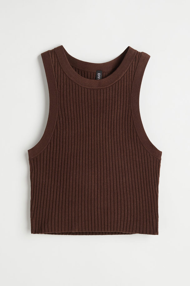 H&M Rib-knit Vest Top Dark Brown