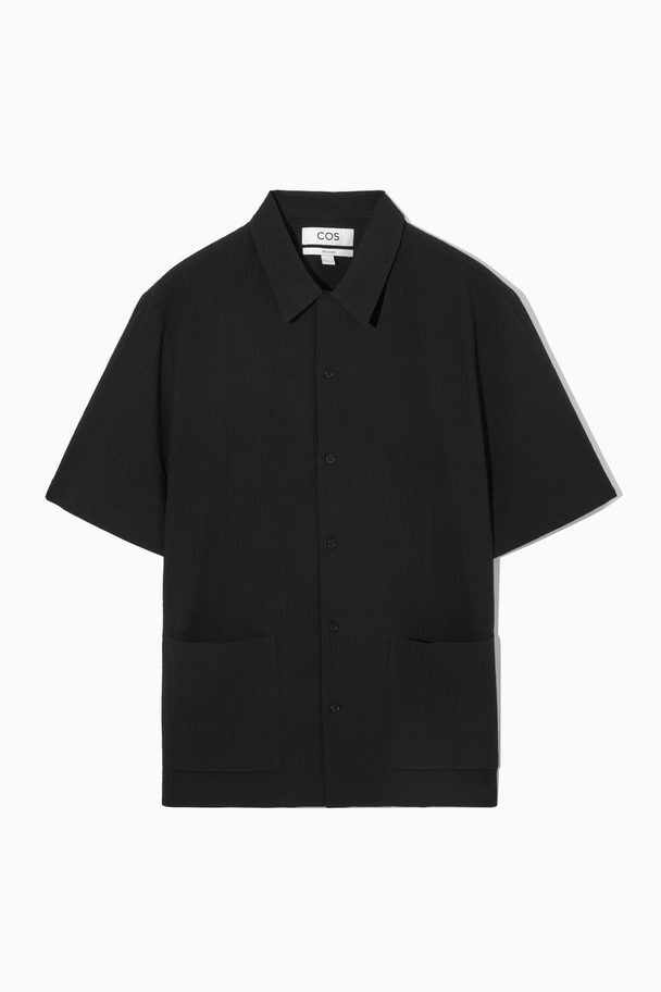 COS Short-sleeved Cotton-seersucker Shirt Black