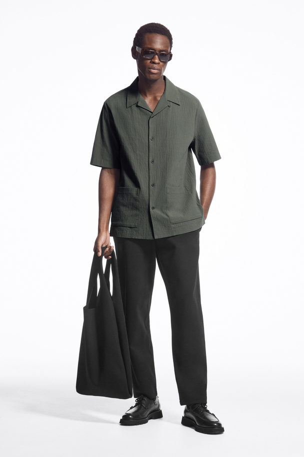 COS Short-sleeved Cotton-seersucker Shirt Dark Khaki Green