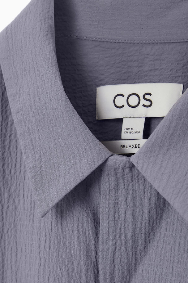 COS Short-sleeved Cotton-seersucker Shirt Dusty Blue