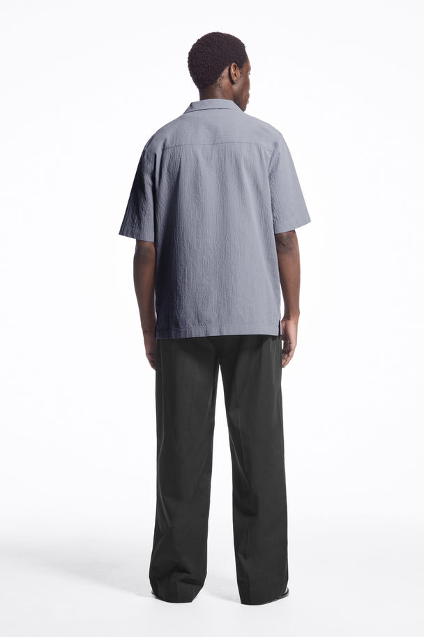 COS Short-sleeved Cotton-seersucker Shirt Dusty Blue