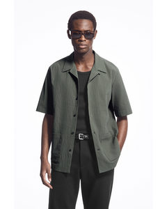 Short-sleeved Cotton-seersucker Shirt Dark Khaki Green