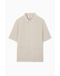 Short-sleeved Cotton-seersucker Shirt Beige