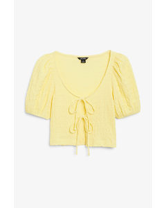 Textured Light Yellow Tie Front Blouse Light Yellow
