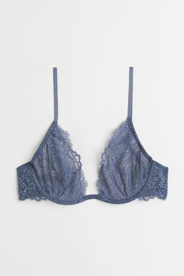 H&M Non-padded Underwired Lace Bra Pigeon Blue