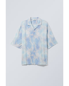 Oversized Printed Short Sleeve Shirt Blue Sky