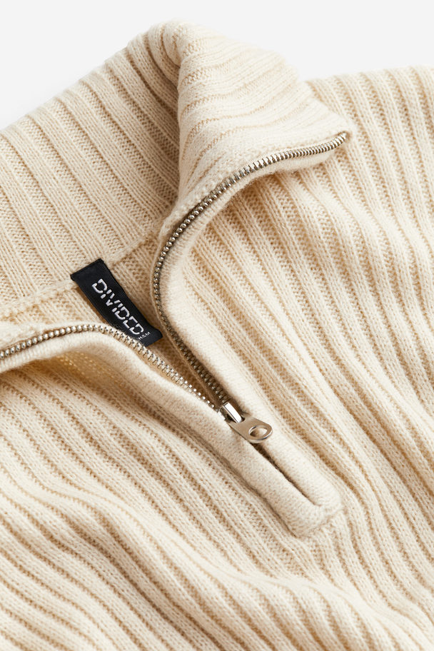 H&M Oversized Pullover mit kurzem Reißverschluss Hellbeige