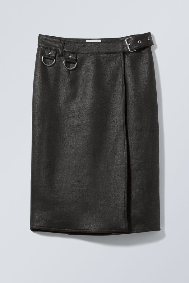 Weekday Oda Coated Faux Leather Midi Skirt Svart