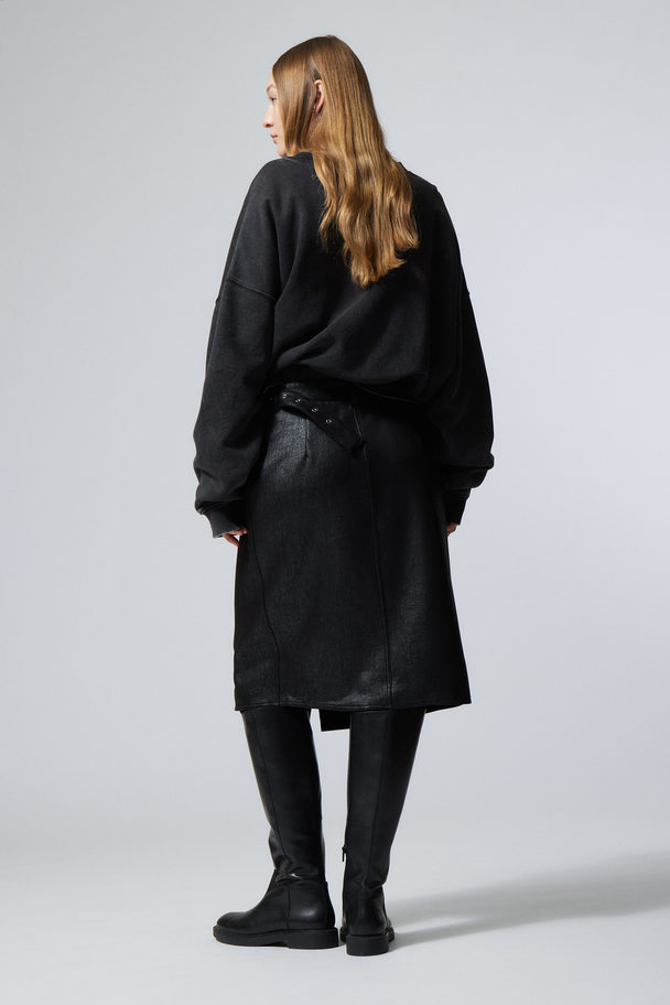 Weekday Oda Coated Faux Leather Midi Skirt Black