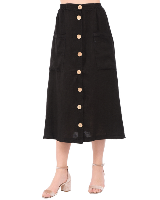Le Jardin du Lin Long Buttoned Skirt With Pockets And Elastic Waistband