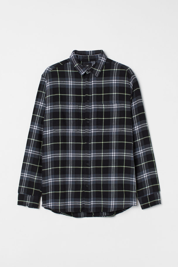 H&M Flanellskjorta Regular Fit Mörkgrå/neongrön