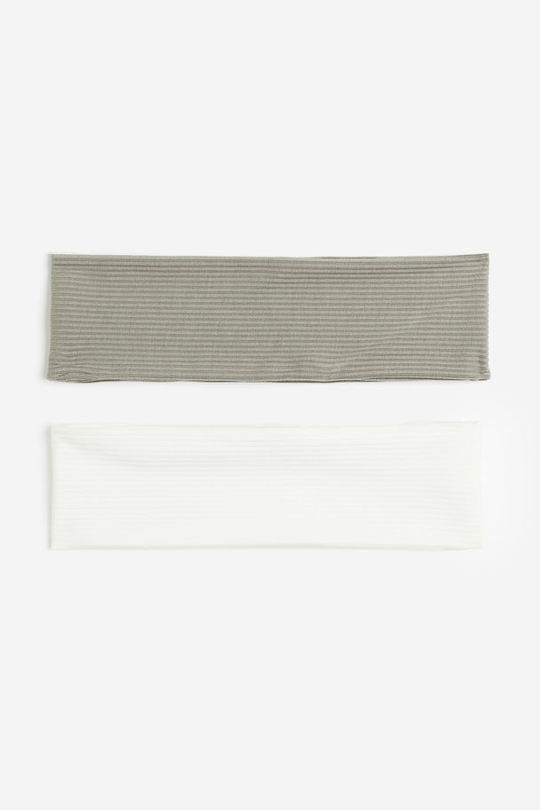 H&M 2er-Pack Jersey-Haarbänder Khakigrün/Weiß