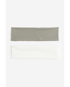 2er-Pack Jersey-Haarbänder Khakigrün/Weiß