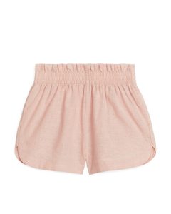 Paperbag-Shorts aus Baumwolle und Leinen Hellrosa