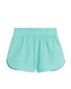 Paperbag-Shorts aus Baumwolle und Leinen Türkis