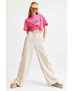 Wide Linen-blend Trousers Natural White
