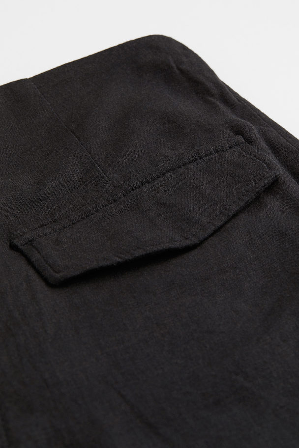 H&M Wide Linen-blend Trousers Black