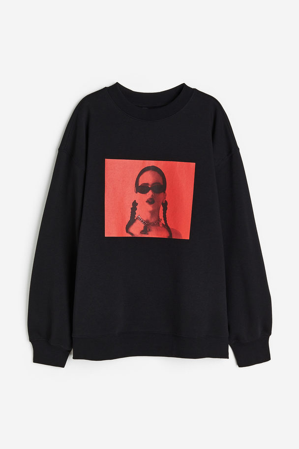 H&M Sweatshirt Med Tryk Sort/rosalía