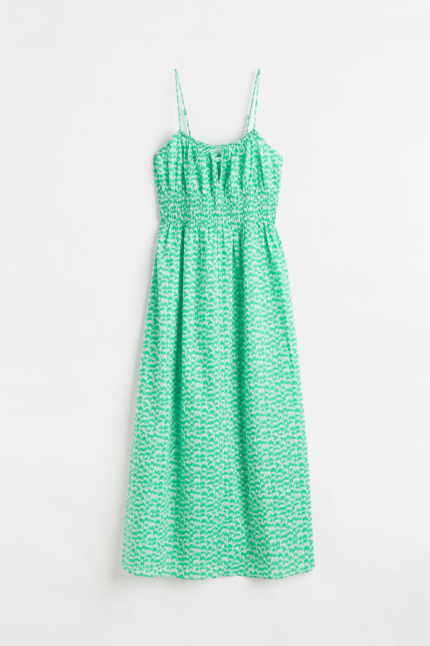 H&M Smocked Cotton Dress Light Green/patterned