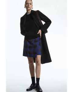 Checked Wool-blend Mini Wrap Skirt Navy / Check