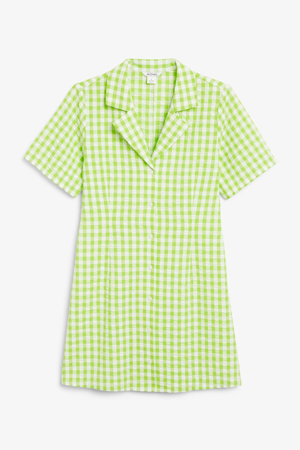 Monki Classic Checkered Shirt Dress White And Green Checks