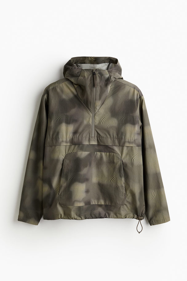 H&M Water-repellent Popover Jacket Khaki Green/patterned