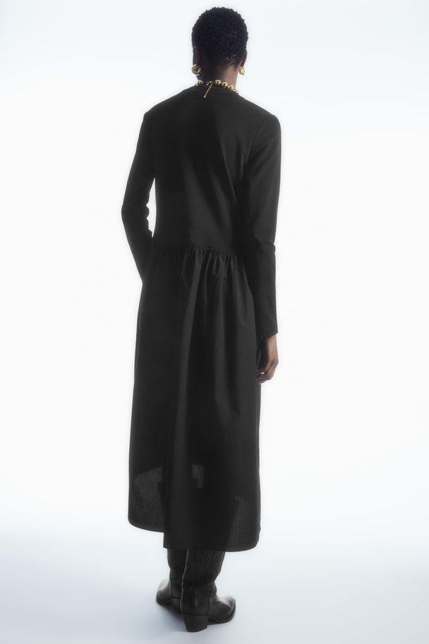 COS Asymmetric Gathered-waist Midi Dress Black