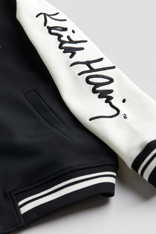 H&M Motif-detail Baseball Jacket Black/keith Haring