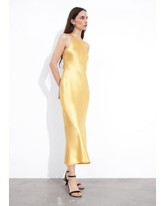 Nauwsluitende Satijnen Midi-jurk Geel