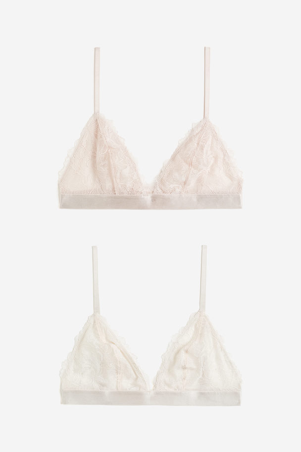 H&M 2-pack Non-padded Lace Soft Bras Powder Pink/cream