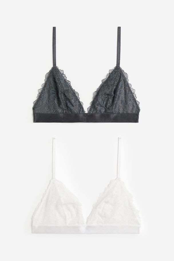 H&M 2-pack Non-padded Lace Soft Bras Dark Grey/white