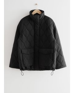 Oversized Quilted Zip Jacket Black