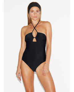 Strappy Halterneck Swimsuit Black