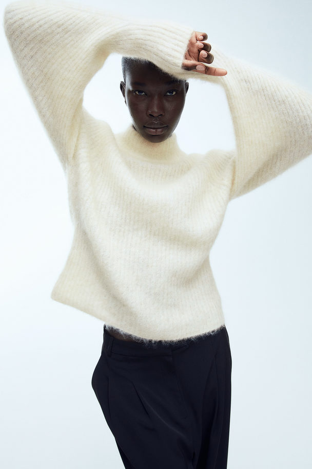 H&M Mohair-blend Rib-knit Jumper Light Beige