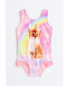 Badeanzug mit Print Rosa/Katze