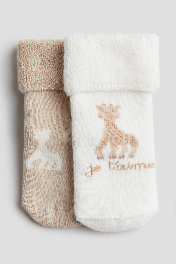 H&M 2-pack Terry Socks Beige/sophie La Girafe